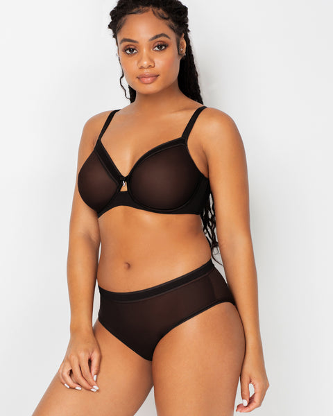 Sheer Mesh Plunge T-Shirt Bra - Black Hue – Curvy Couture