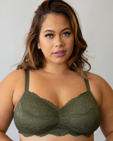 Women's Bra Unlined Lace Bra Plus Size Through Full Coverage Bralette With  Underwire (Color : Olive green, Size : 42D) at  Women's Clothing store