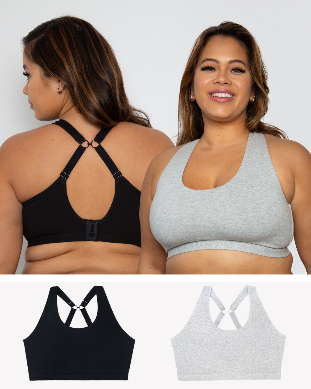 Cotton Comfort 2-Pack Bralette - Grey Heather/Black Hue