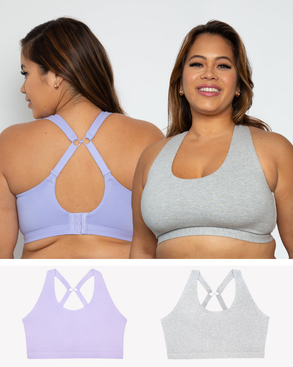 Cotton Comfort 2-Pack Bralette - Lavender Mist/Grey Heather