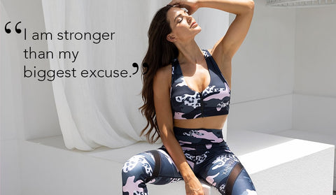 I am stronger than my excuses. Dusty Pink Camo Sports Bra