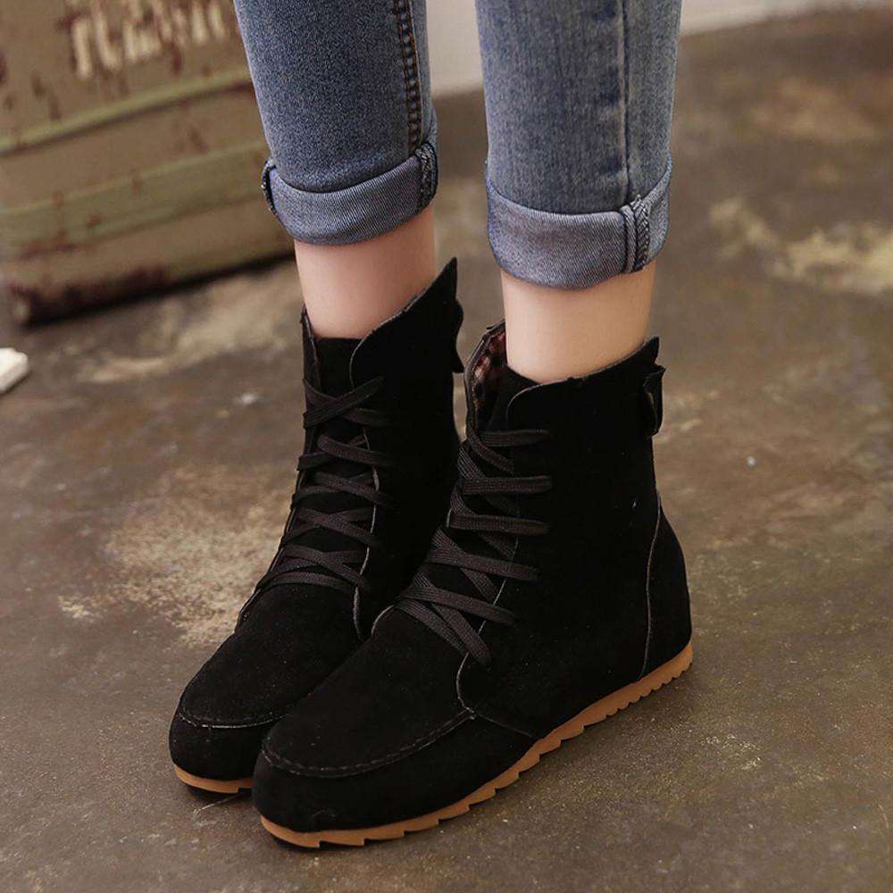 Women Flat Ankle Snow Motorcycle Boots 