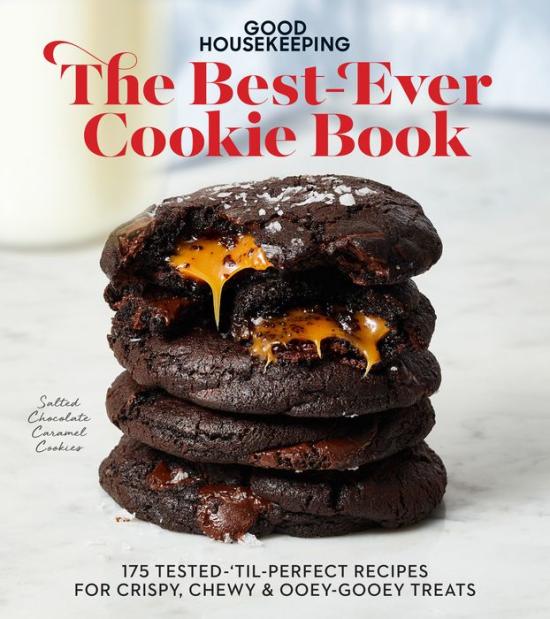 The Best Ever Cookie Book cover with chocolate cookies piled on top of each.