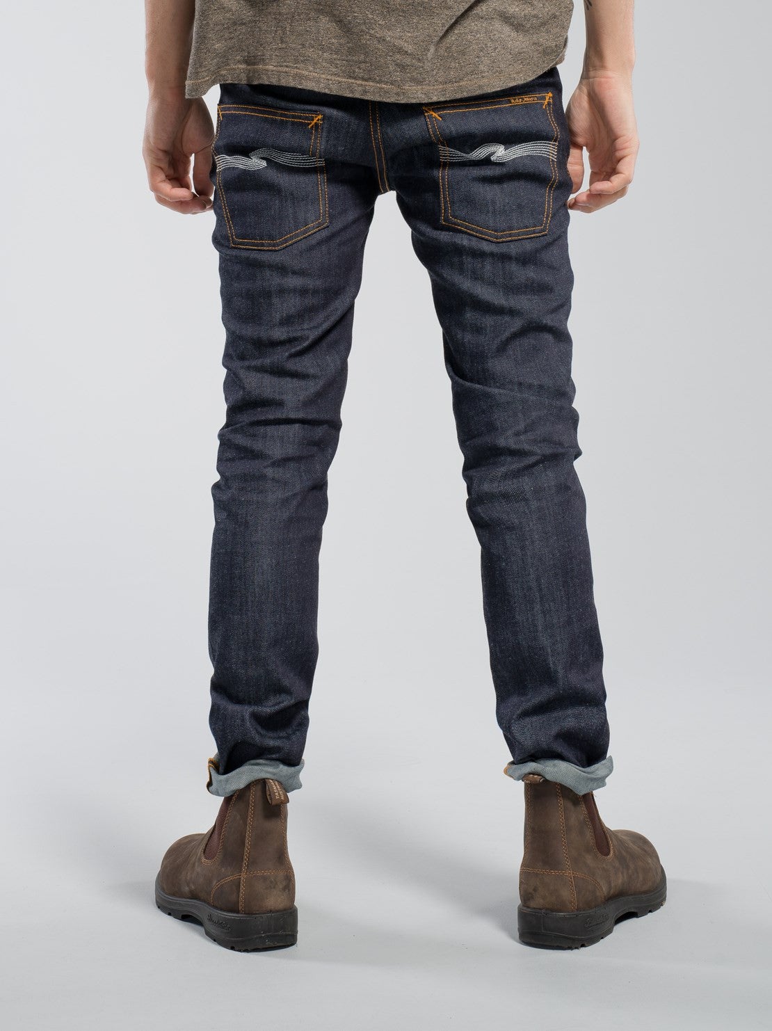 NUDIE JEANS THIN FINN DRY TIGHT BROKEN in NAVY