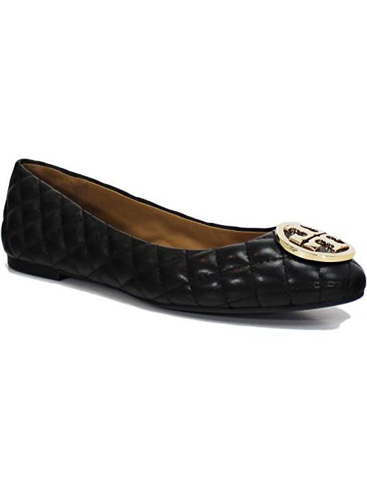 APLAZE | Tory Burch Women's Benton 2 Nappa Leather Quilted Ballet Flat  Perfect Black/Gold 64092 013