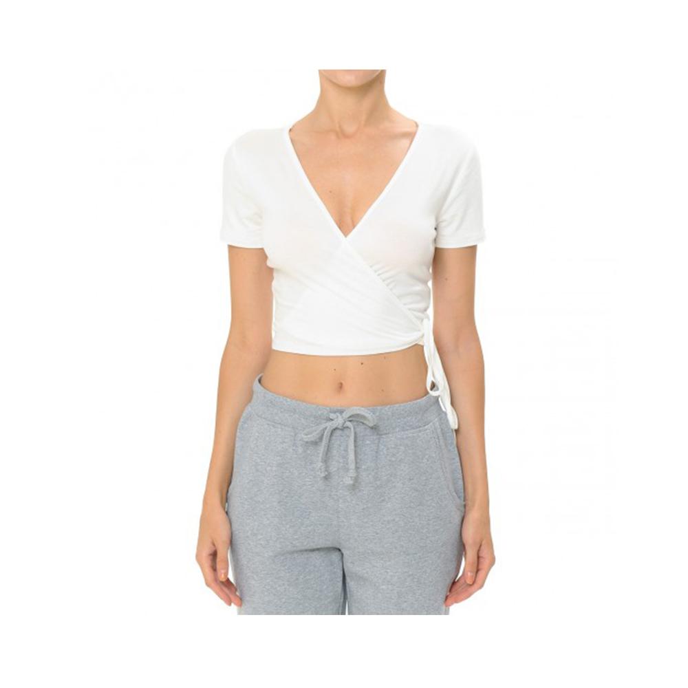 white wrap crop top short sleeve