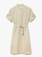 Lacoste Womens Mandarin Collar Flowing Twill Shirt Dress Beige EF0218 E8M.