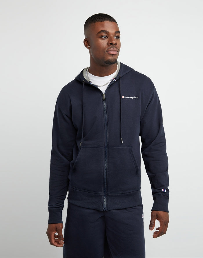 Champion Powerblend Fleece Hoodie Script Logo Navy GF89H Y08160 NYC