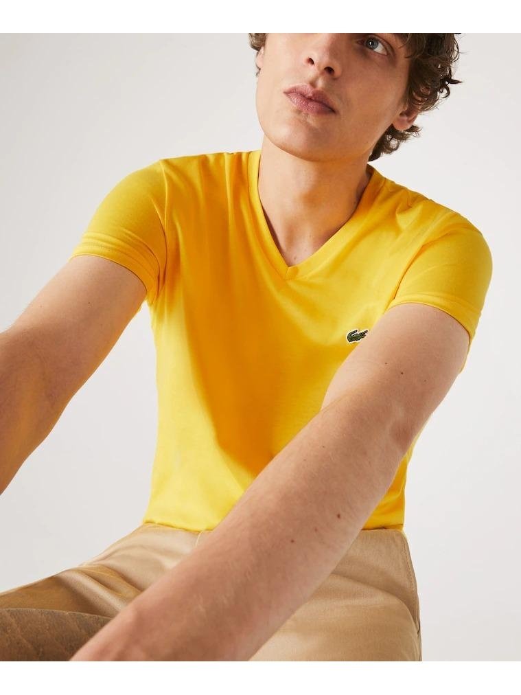 APLAZE | Lacoste Mens V-neck Pima Cotton Jersey T-shirt Yellow