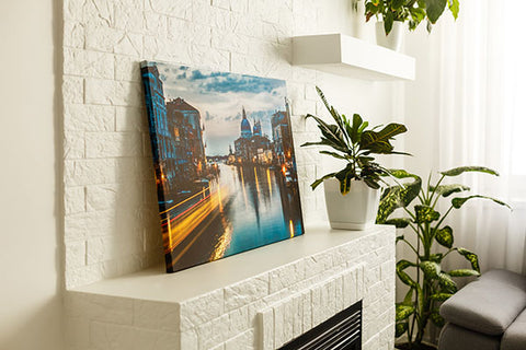 canvas print on fireplace