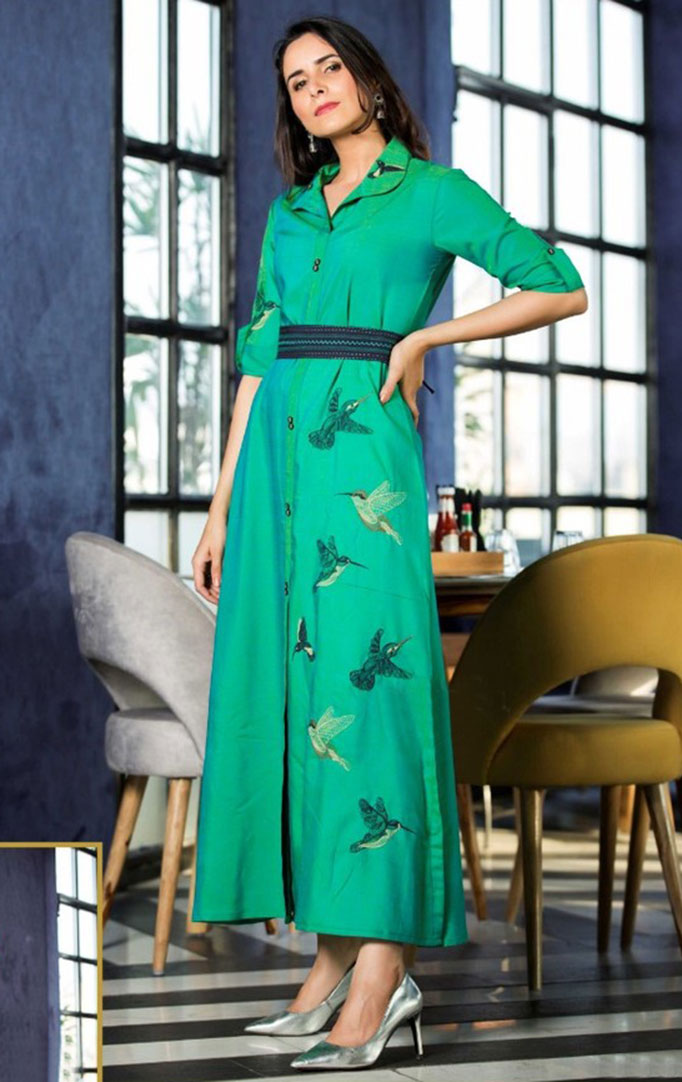 green embroidered maxi dress