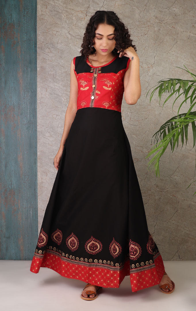 black frock with red dupatta