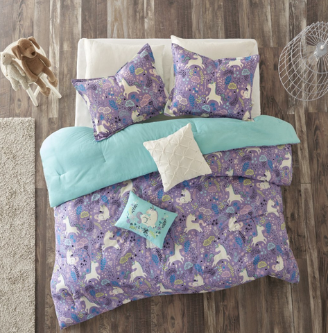 purple unicorn bedding set