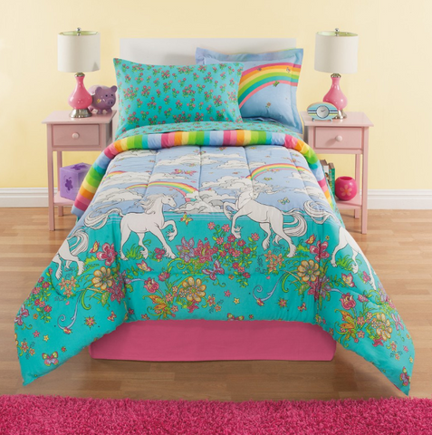 kids rainbow unicorn bedding set