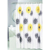 Yellow White Black Graphical Nature Themed Shower Curtain Polyester Lightweight Detailed Flowers Printed Abstract Floral Pattern Classic Elegant