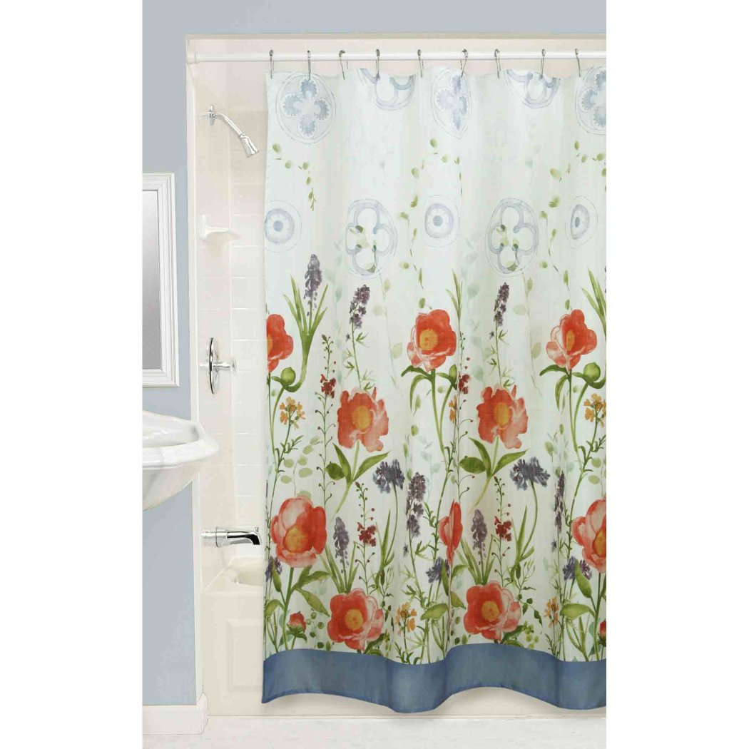 Red Green Blue Graphical Nature Themed Shower Curtain Polyester Lightweight Detailed Spring Flowers Printed Abstract Floral Pattern Classic Elegant - Diamond Home USA