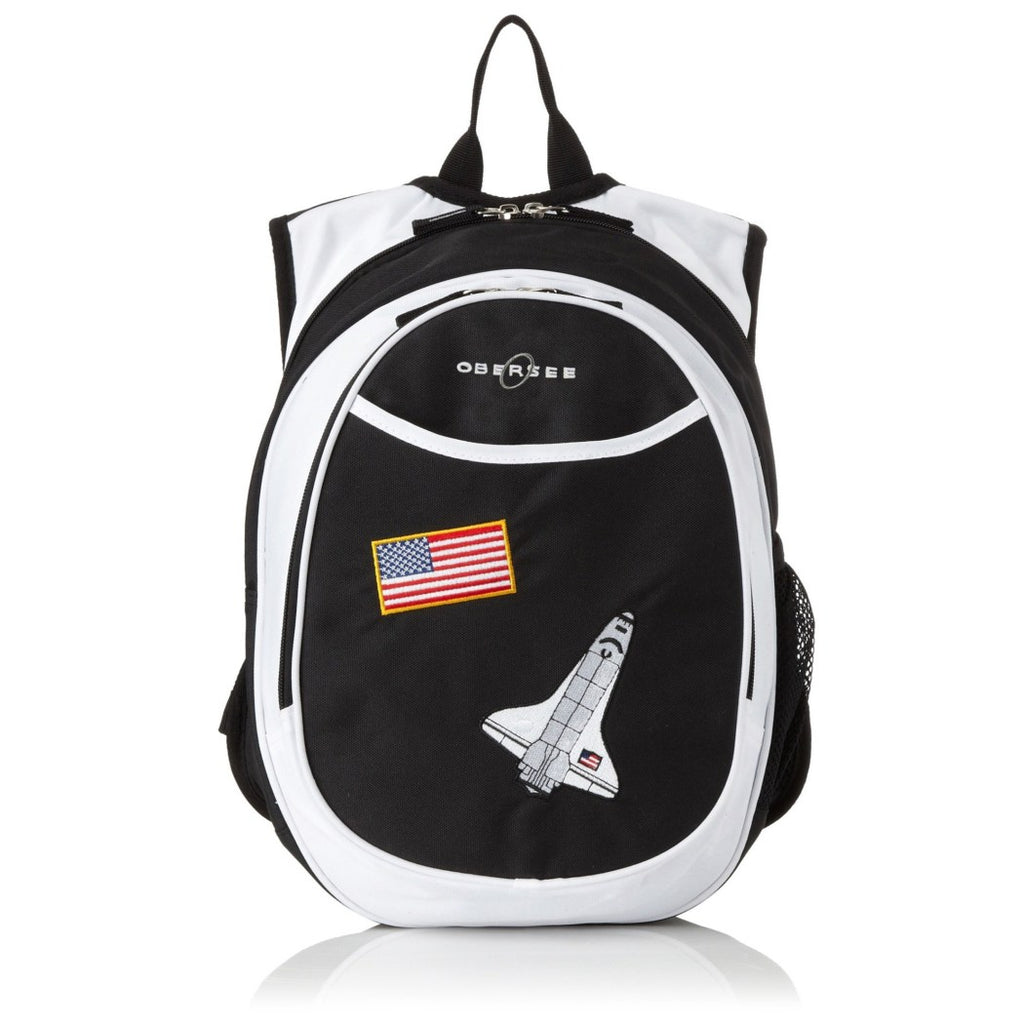 Boys Black White Spaceship Backpack Kids Rocket Ship Space Themed American Flag - Diamond Home USA