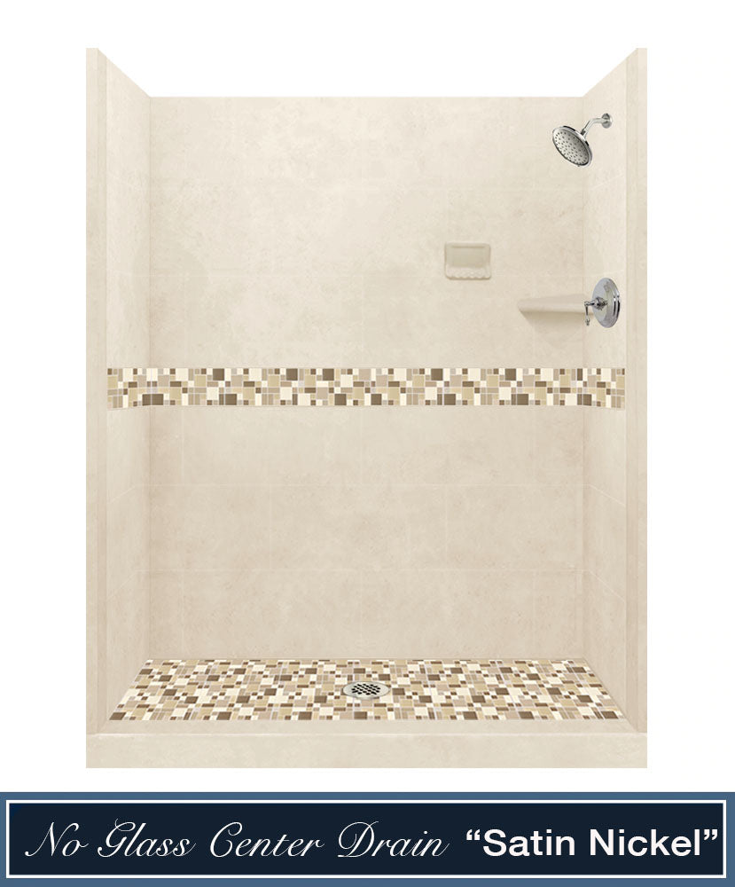 In Stock 60" X 32" Desert Sand Tuscany Mosaic Stone Shower Kit