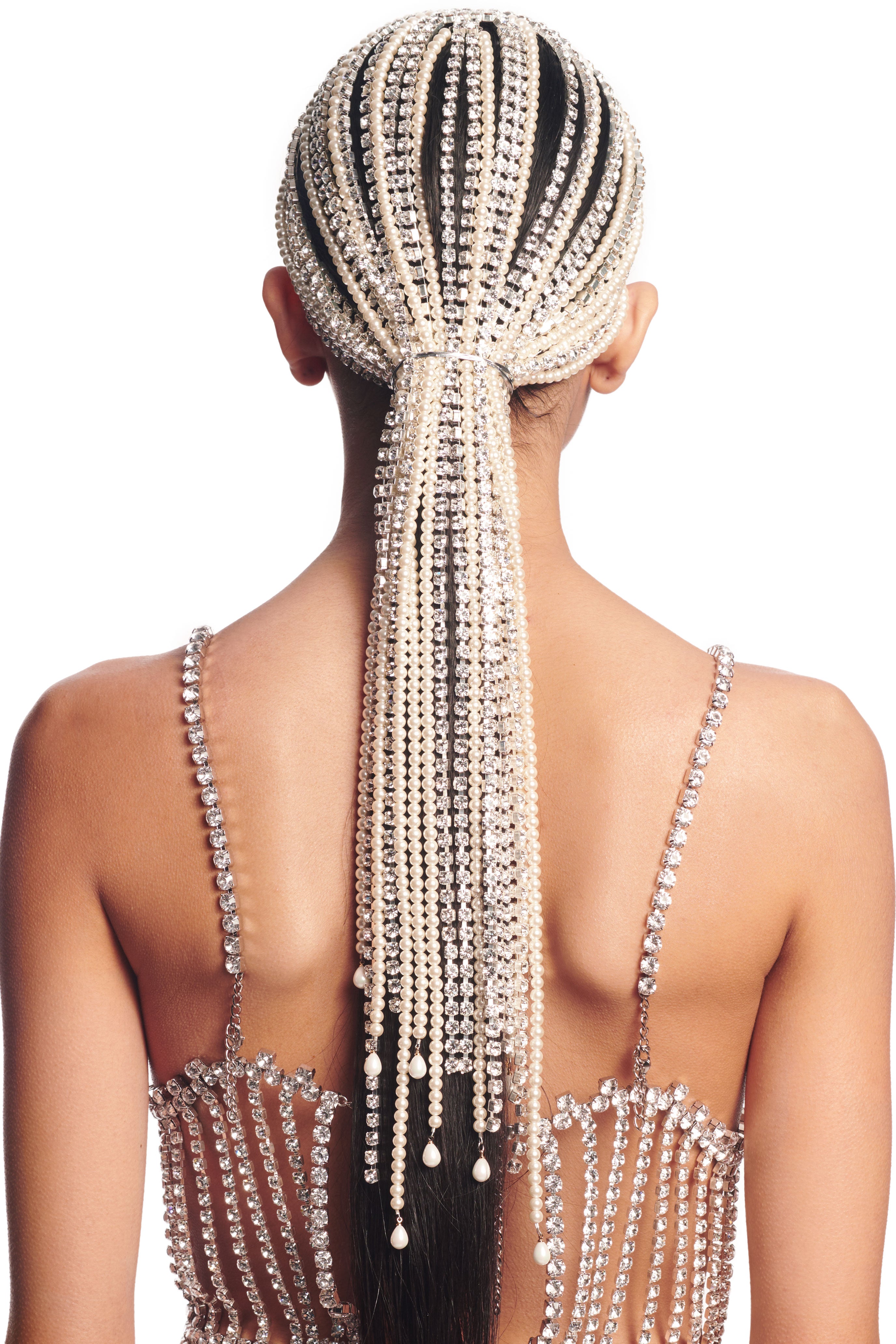 Long Crystal Pearl Hairpiece