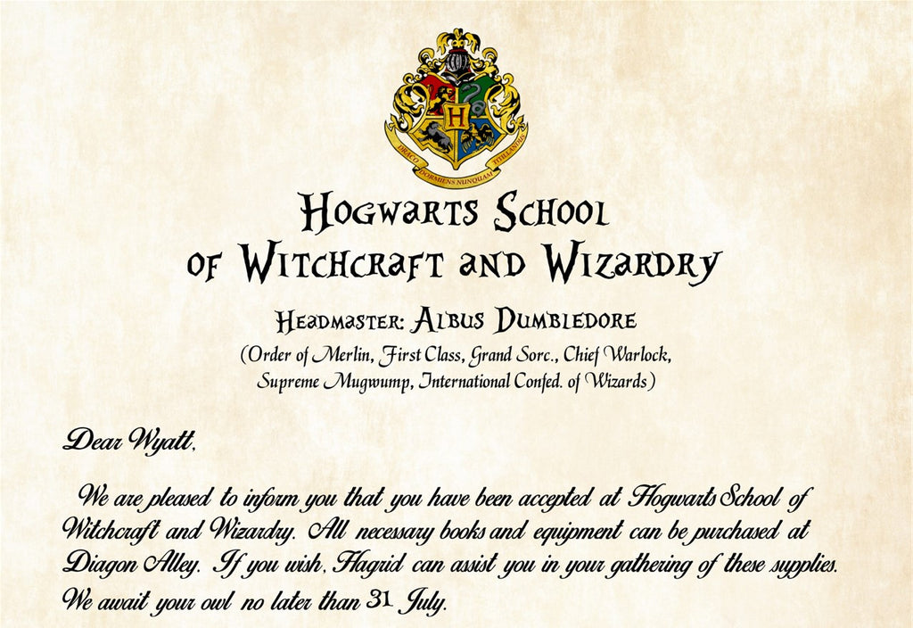 Hogwarts Personalized Harry Potter Acceptance Letter - You've been Acc