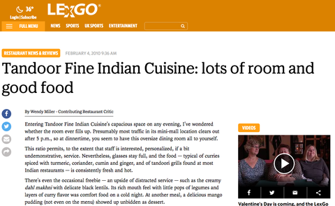 Tandoor Fine Indian Cuisine: lots of room and good food