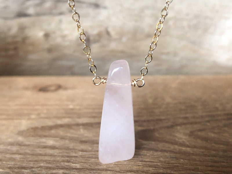 pink quartz crystal necklace