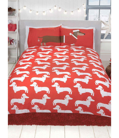 Christmas Sausage Dog King Size Duvet Cover And Pillowcase Set