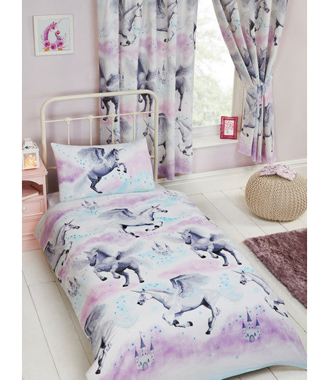 Stardust Unicorn Single Duvet Cover And Pillowcase Set Purple