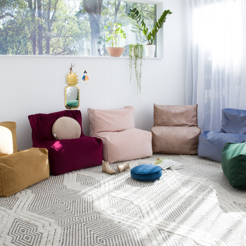 Velvet kids beanbag chairs Onyx and Smoke Australian