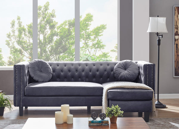 Grey Velvet Washington Chesterfield Corner Sofa - Chic Concept
