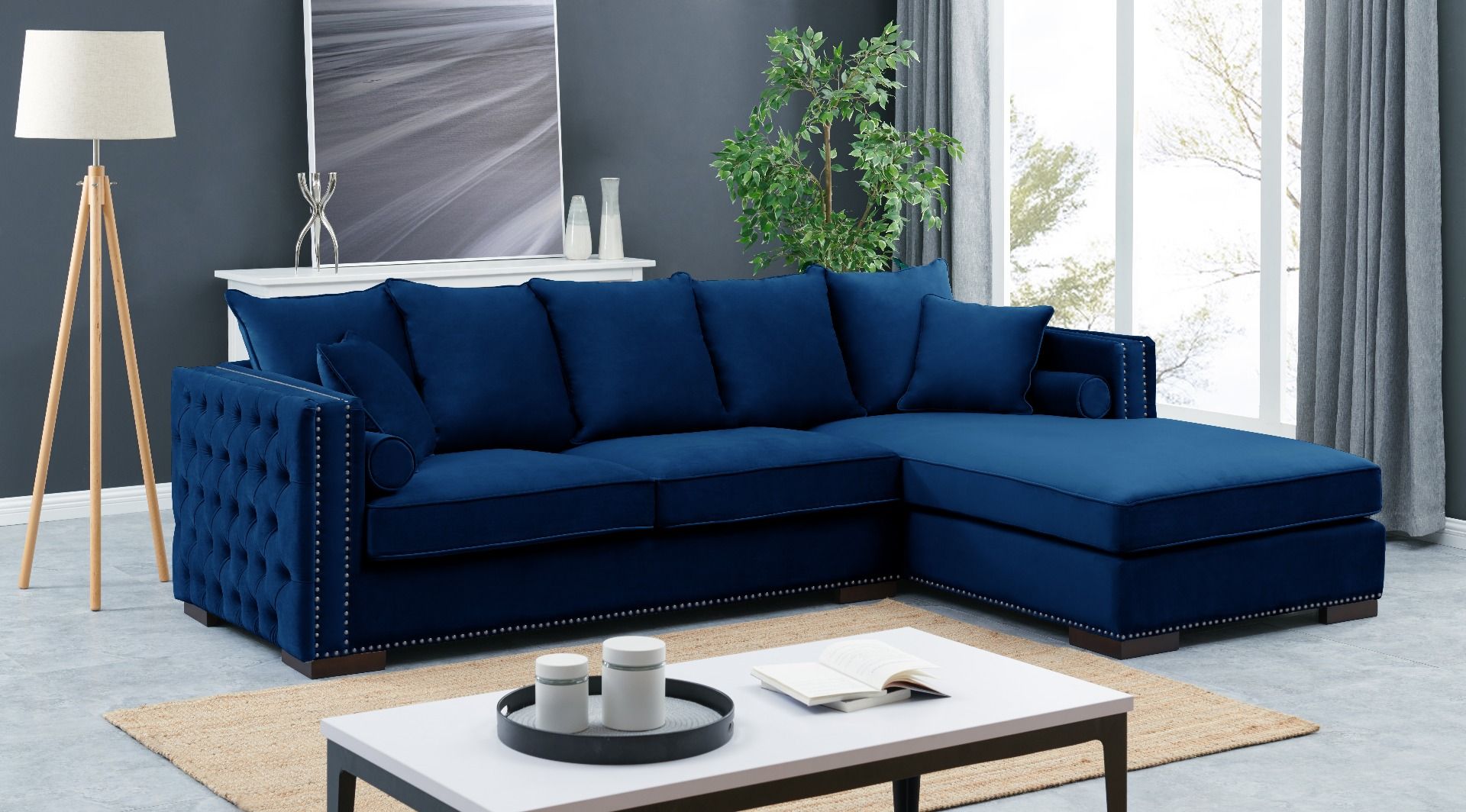 Royal Blue Velvet Moscow Corner Sofa - Chic Concept