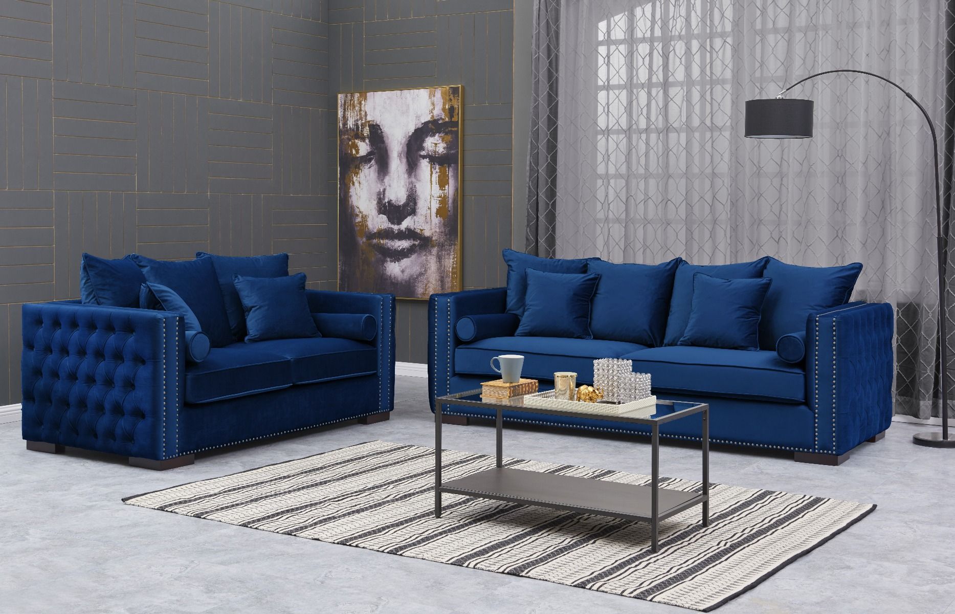 Royal Blue Velvet Moscow Sofa Sets - Chic Concept