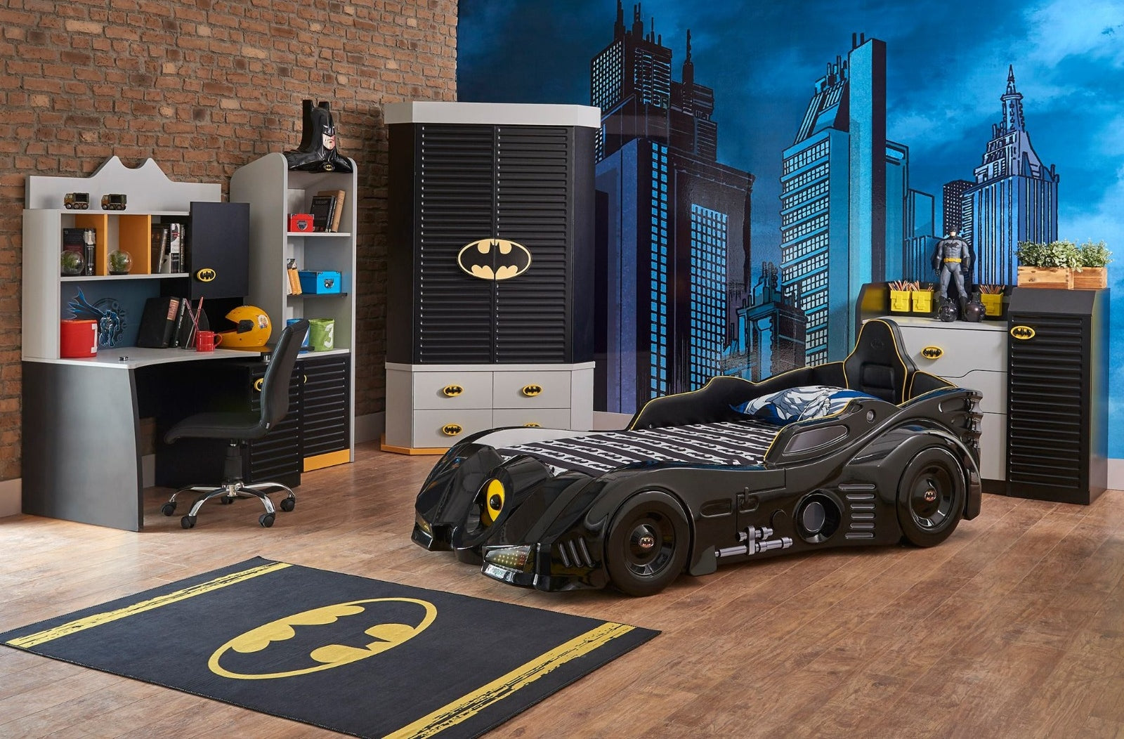 Batman Children's Novelty Kids Black Racing Car Bed - 3FT Single with -  Chic Concept