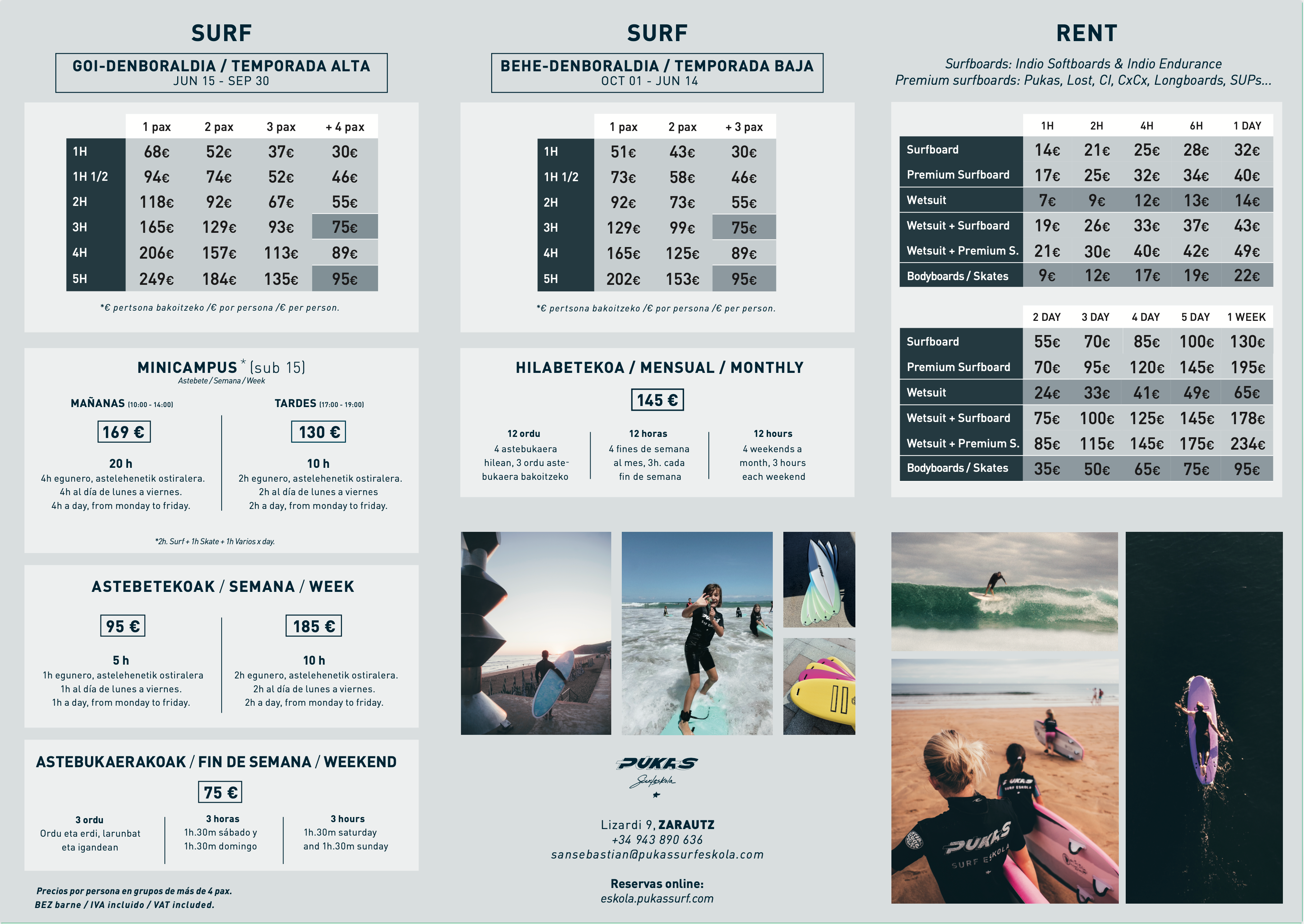 Pukas Surf Eskola Zarautz - Precios y Servicios