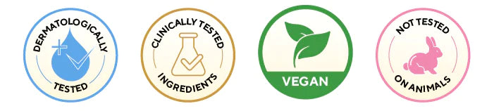 Dermatologically Tested, Clinically Tested Ingredients, Vegan, Not Tested on Animals