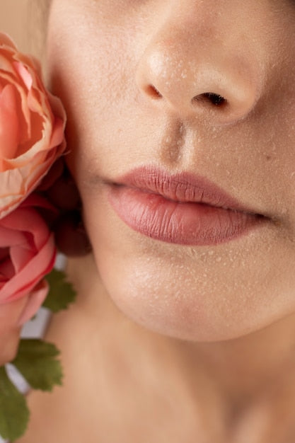 close up of woman with clear skin