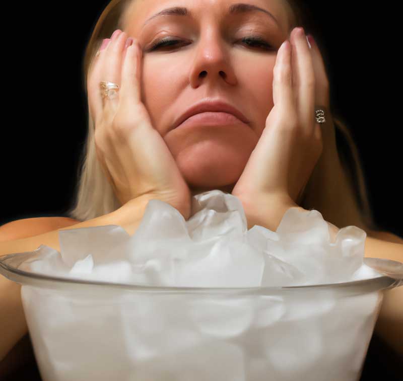 woman looking at bowl of ice