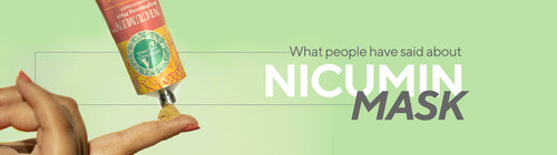 Banner of Nicumin Mask on a finger with text What people said about NICUMIN MASK