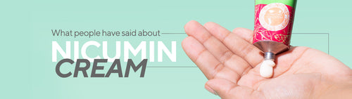 Banner of Nicumin Cream on a finger with text What people said about NICUMIN CREAM