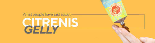 Banner of Citrenis Jelly on a finger with text What people said about CITRENIS GELLY