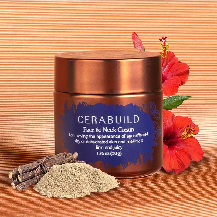 An image of Cerabuild Face and Neck Cream with its ingredients.