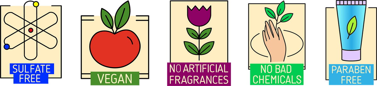 Sulphate Free Vegan No Artificial fragrances No Bad Chemicals Paraben Free