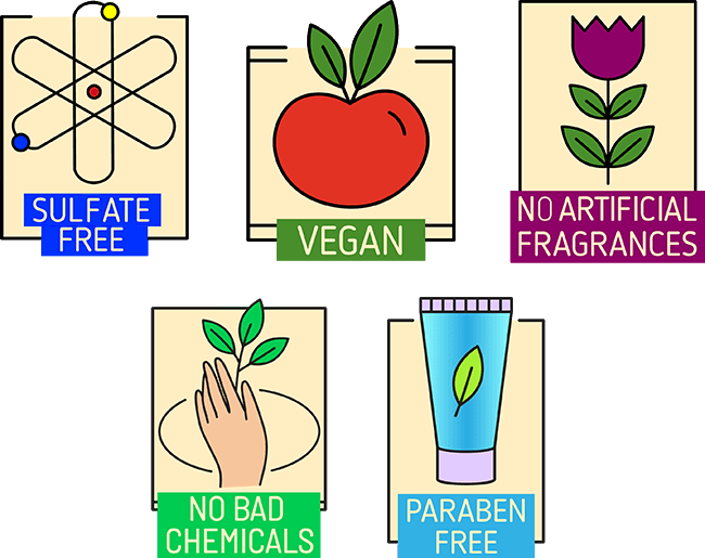 Sulfate Free, Vegan, No Artificial Fragrances, No Bad Chemicals, Paraben Free