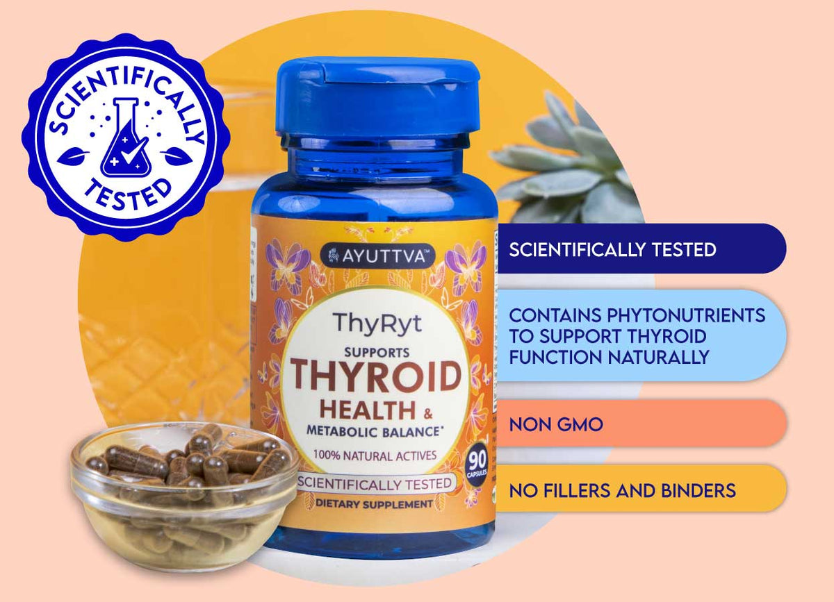Thyryt helps to manage both under and overactive thyroid, to modulate TSH levels, to regulate optimal T3 levels, and to get Phyto nutrients for healthy thyroid function, naturally.