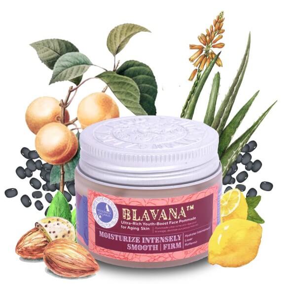 Collage of blavana jar and all ingredients