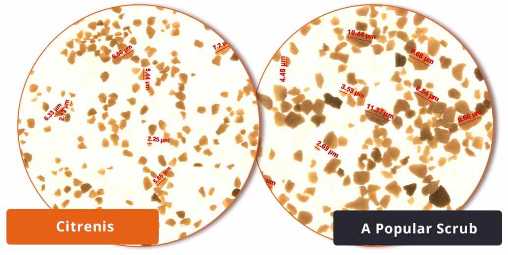 Particle size comparison between Citrenis & A popular scrub