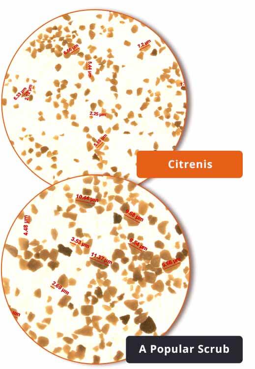 Particle size comparison between Citrenis & a popular scrub
