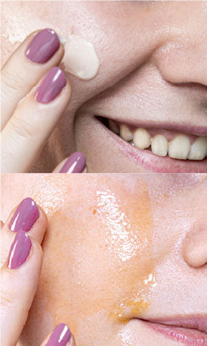 Woman moisturizing her face with moisturzing cream/ oil