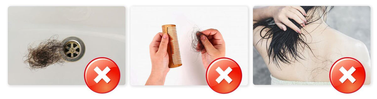 Images showing hair clogging, hair strands occupying your hair brush, and on body.