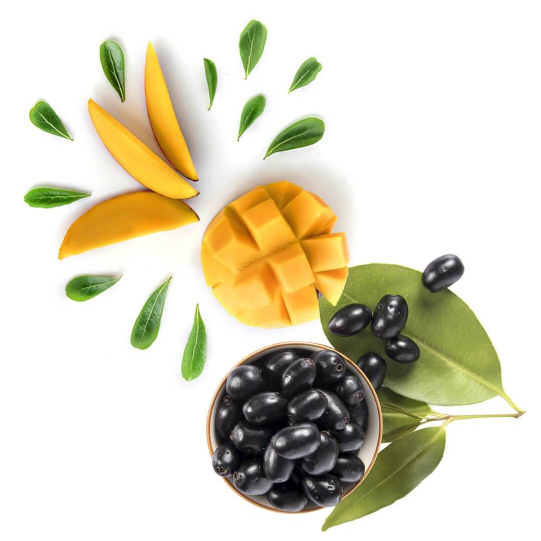 Graphic of mango and black plum